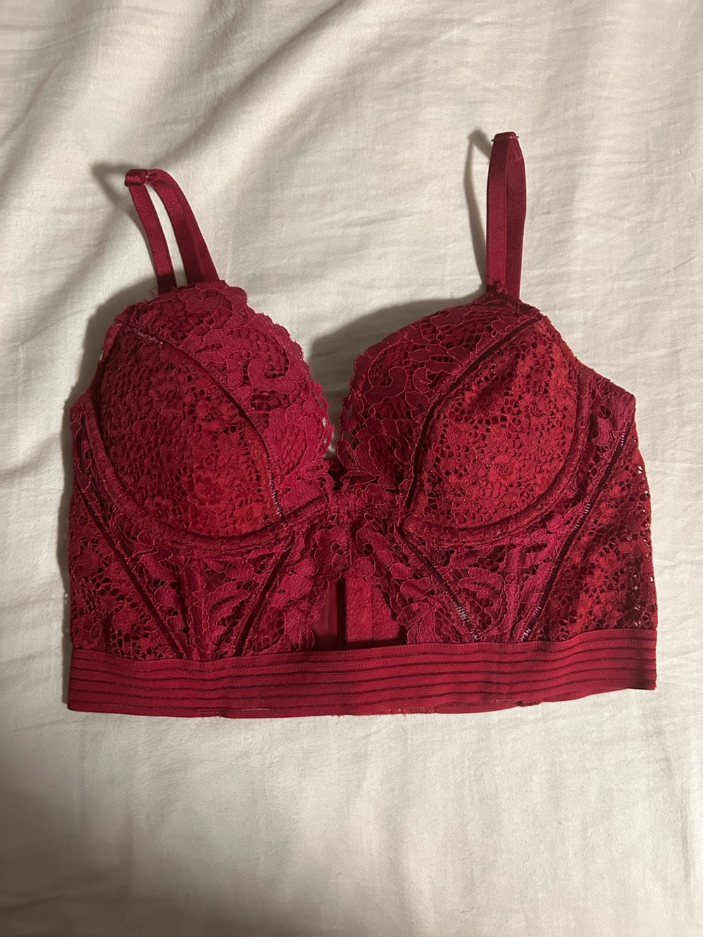 Victoria's Secret Burgundy Lace Longline Keyhole Bra Size 32B